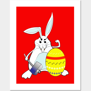 Easter Bunny Rabbit and Easter Eggs hunting Posters and Art